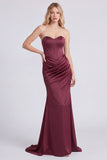 Sweetheart Burgundy Ruched Corset Mermaid Formal Dress