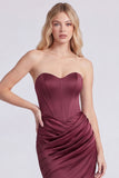 Sweetheart Burgundy Ruched Corset Mermaid Formal Dress