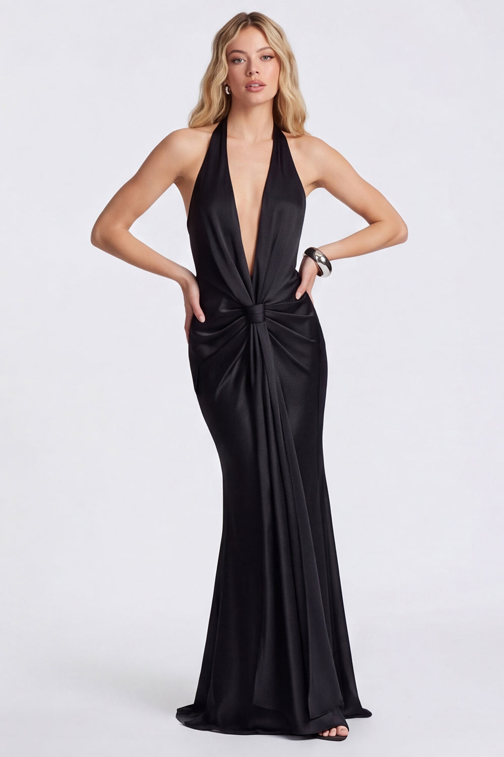 Wedtrend Women Halter Black Formal Dress Mermaid Satin Ruched Long Evening Dress WEDTREND Wedtrend Women Halter Black Formal Dress Mermaid Satin Ruched Long Evening Dress WEDTREND