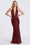 Halter Mermaid Black Ruched Satin Formal Dress