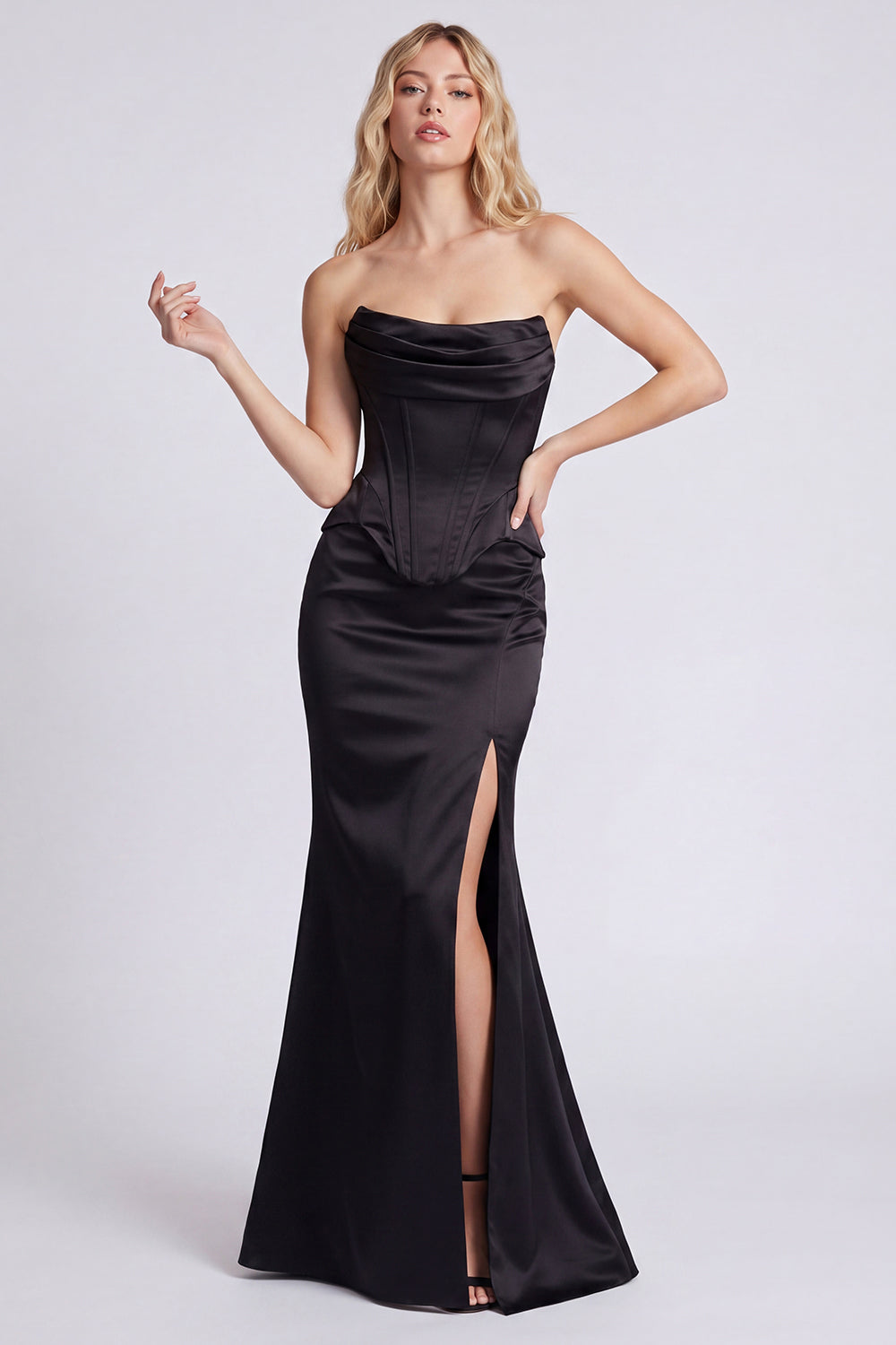 Wedtrend Women Black Strapless Formal Dress with Slit Mermaid Corset Long Evening Dress with Lace Up Back WEDTREND Wedtrend Women Black Strapless Formal Dress with Slit Mermaid Corset Long Evening Dress with Lace Up Back WEDTREND