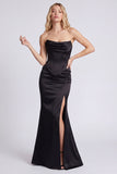 Strapless Black Corset Mermaid Formal Dress with Slit