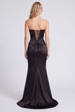 Strapless Black Corset Mermaid Formal Dress with Slit
