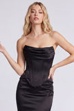 Strapless Black Corset Mermaid Formal Dress with Slit