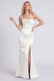 Strapless Black Corset Mermaid Formal Dress with Slit