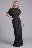 Sky Blue Mermaid Ruched Maxi Dress with Cape Sleeves