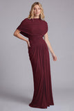 Sky Blue Mermaid Ruched Maxi Dress with Cape Sleeves