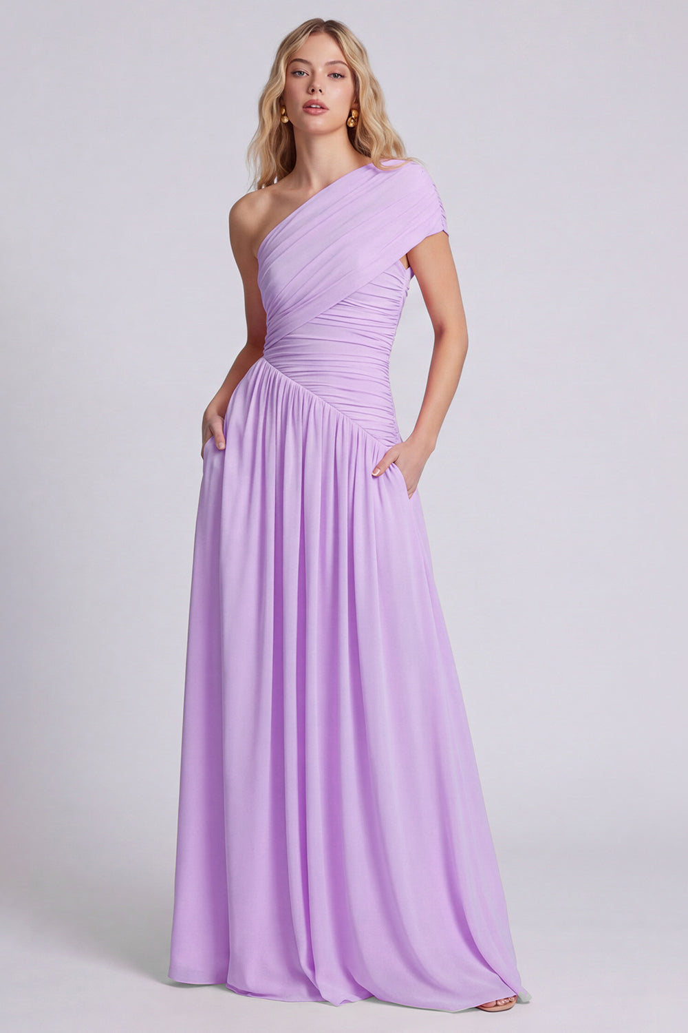 Wedtrend Women One Shoulder Pink Bridesmaid Dress A Line Ruched Long Party Dress WEDTREND Wedtrend Women One Shoulder Pink Bridesmaid Dress A Line Ruched Long Party Dress WEDTREND