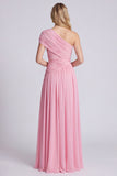 One Shoulder Pink A Line Ruched Bridesmaid Dress