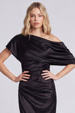 Black One Shoulder Mermaid Satin Formal Dress