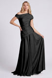 Off the Shoulder Champagne Ruched Satin Formal Dress
