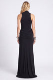Black High Neck Sheath Ruched Formal Dress with Slit