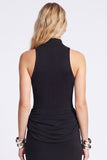 Black High Neck Sheath Ruched Formal Dress with Slit