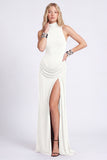 Black High Neck Sheath Ruched Formal Dress with Slit
