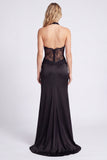 Halter Black Mermaid Long Formal Dress with Lace