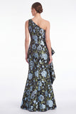 One Shoulder Mermaid Blue Floral Jacquard Mother of the Bride Dress