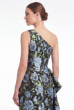One Shoulder Mermaid Blue Floral Jacquard Mother of the Bride Dress