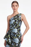 One Shoulder Mermaid Blue Floral Jacquard Mother of the Bride Dress