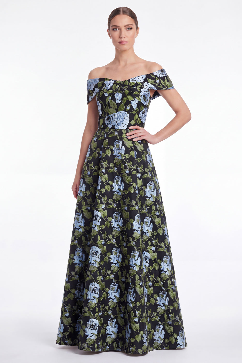 blue floral mother of bride dress Azazie Easton