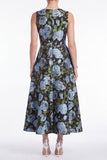 Floral A Line Blue Jacquard Round Neck Midi Mother of the Bride Dress
