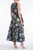 Floral A Line Blue Jacquard Round Neck Midi Mother of the Bride Dress