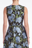 Floral A Line Blue Jacquard Round Neck Midi Mother of the Bride Dress