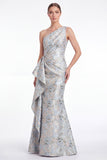 Mermaid Blue Flower One Shoulder Mother of the Bride Dress