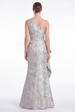 Mermaid Blue Flower One Shoulder Mother of the Bride Dress
