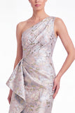 Mermaid Blue Flower One Shoulder Mother of the Bride Dress