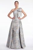 One Shoulder Blue Floral Jacquard A Line Mother of the Bride Dress