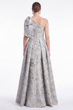 One Shoulder Blue Floral Jacquard A Line Mother of the Bride Dress