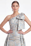 One Shoulder Blue Floral Jacquard A Line Mother of the Bride Dress