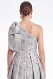 One Shoulder Blue Floral Jacquard A Line Mother of the Bride Dress