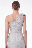 Blue Floral Jacquard One Shoulder Mermaid Mother of the Bride Dress