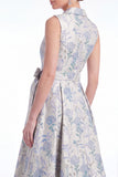 Blue Floral Notched Lapel A Line Jacquard Mother of the Bride Dress