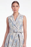 Blue Floral Notched Lapel A Line Jacquard Mother of the Bride Dress
