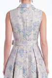 Blue Floral Notched Lapel A Line Jacquard Mother of the Bride Dress