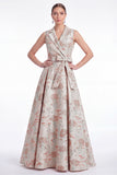 Blue Floral Notched Lapel A Line Jacquard Mother of the Bride Dress