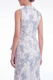 Mermaid Blue Floral Jacquard Shawl Lapel Mother of the Bride Dress with Slit