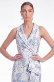 Mermaid Blue Floral Jacquard Shawl Lapel Mother of the Bride Dress with Slit