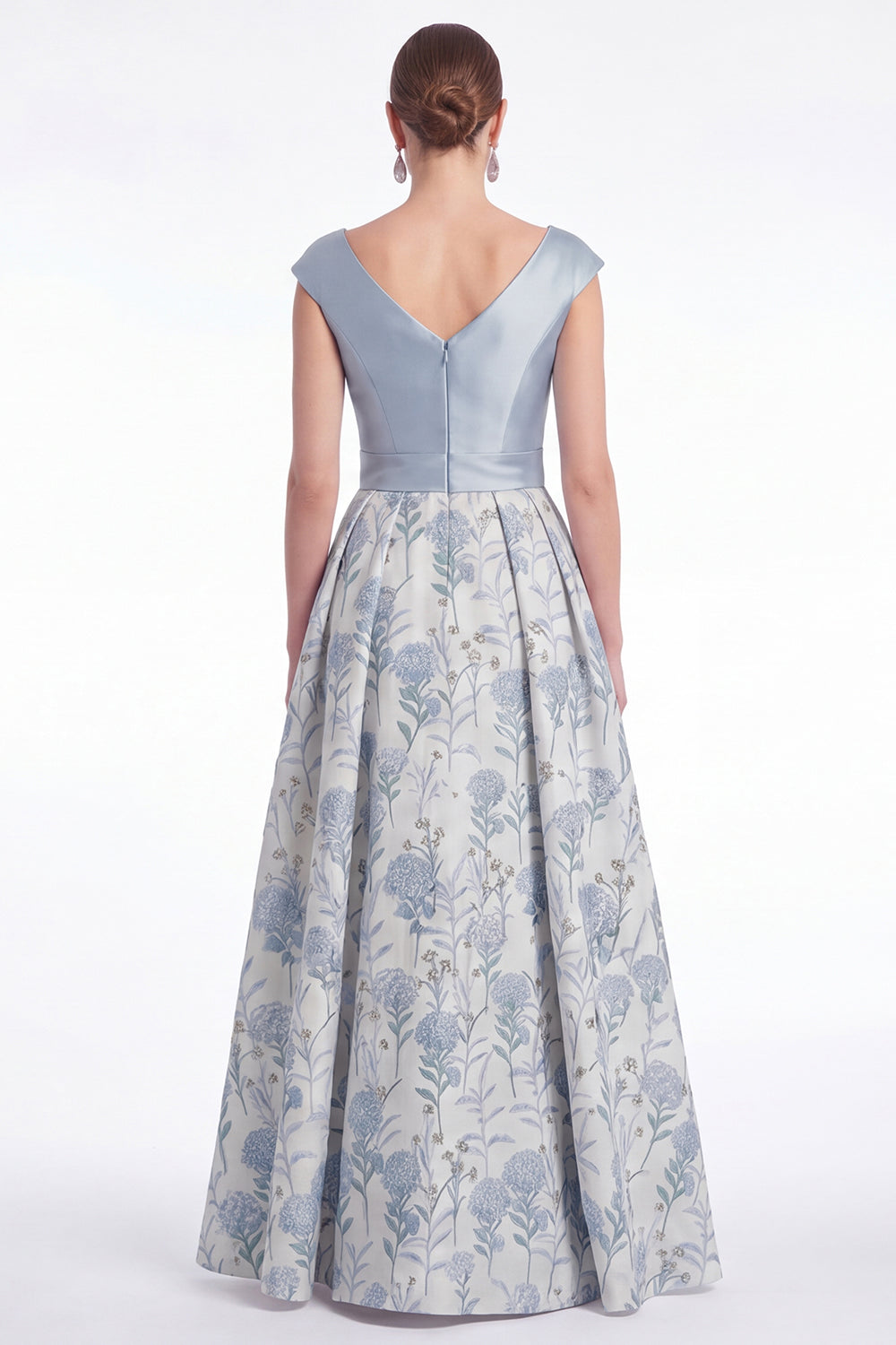 blue floral mother of the bride dress WEDTREND Women Blue A Line Mother of the Bride Dress Floral Jacquard Ruched Wedding Guest Dress with Cap Sleeves