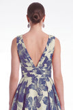 Navy A Line Floral Jacquard V Neck Mother of the Bride Dress