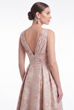 Navy A Line Floral Jacquard V Neck Mother of the Bride Dress
