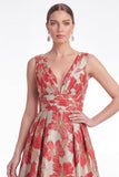 Navy A Line Floral Jacquard V Neck Mother of the Bride Dress