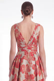 Navy A Line Floral Jacquard V Neck Mother of the Bride Dress