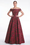 Green Off the Shoulder Floral Jacquard A Line Mother of the Bride Dress