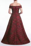 Green Off the Shoulder Floral Jacquard A Line Mother of the Bride Dress