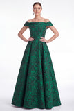 Green Off the Shoulder Floral Jacquard A Line Mother of the Bride Dress