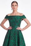 Green Off the Shoulder Floral Jacquard A Line Mother of the Bride Dress
