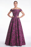 Green Off the Shoulder Floral Jacquard A Line Mother of the Bride Dress